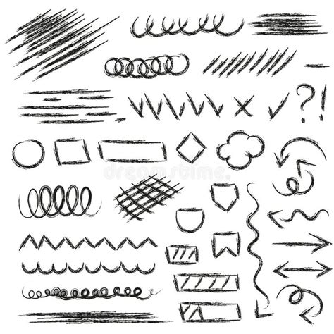Set Of Hand Drawing Doodle Shapes And Lines Isolated Sketch Stock