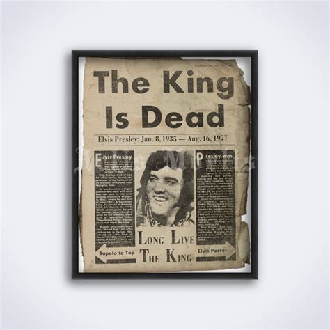 Elvis Presley King Is Dead Vintage Newspaper Poster Rock N Etsy