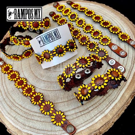 mexican sunflower leather bracelet floral bracelet handmade etsy