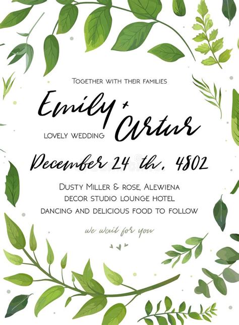 Wedding Invitation Floral Invite Card Design With Green Fern Le Stock