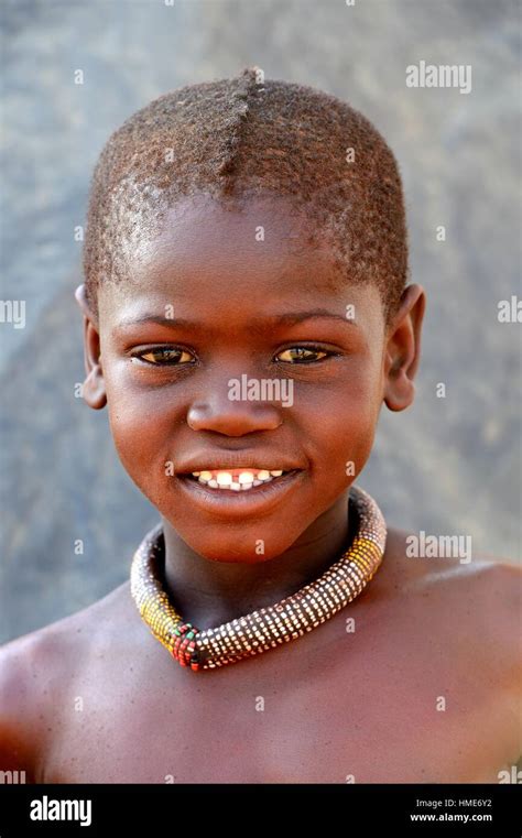 Young Himba Girl With The Typical Necklace Kaokoland Namibia Stock