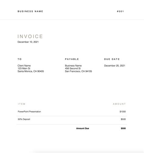 Downloadable Self Employed Invoice Template