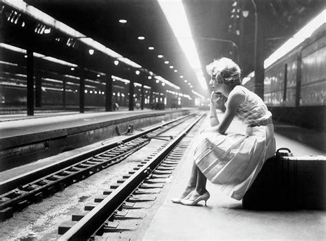 Teenage Girl Waiting For Train By Bettmann Train Photography Black