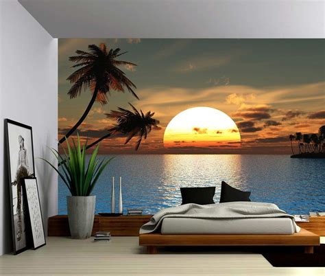 Picture Sensations Canvas Texture Wall Mural Seascape Tropical Sunset Ocean Palm Tree Self