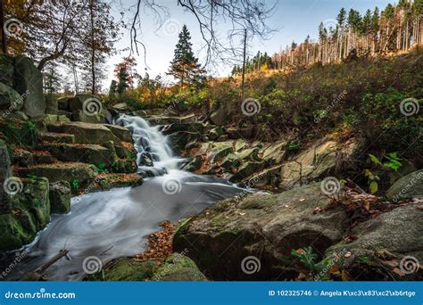 Mountain Stream With Waterfall In An Autumn Forest Stock Photo Image