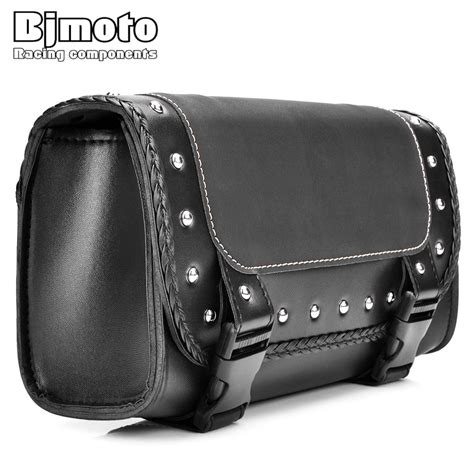 Bjmoto Black Motorcycle Saddlebag Bag Pu Leather Luggage Saddle Bags