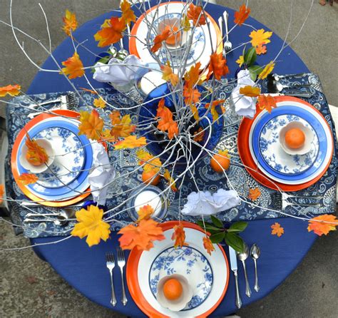 Fall Tablescape Orange Cobalt Blue Placesetting Lizbushong Liz Bushong