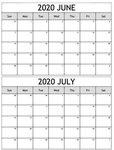 Free 2020 June And July Calendar July Calendar August Calendar 2020