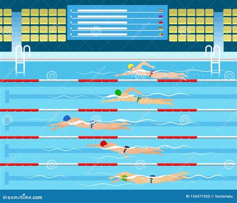 Male Swimming Racing In Pool Stock Vector Illustration Of Competition