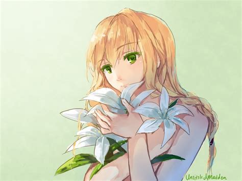 Anime 1600x1200 Flowers Anime Girls Blonde Green Eyes Majo No Ie Anime Yeux Verts Filles