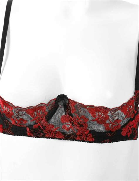 women 1 4 cup lace unlined shelf bra crotchless g string underwire bustier bra ebay