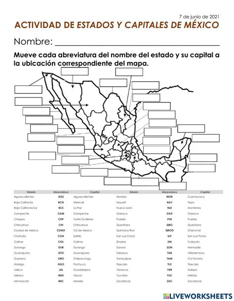 Act Estados Y Capitales De México Worksheet Elementary Schools