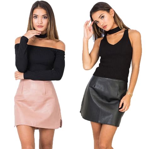 Fashion Women Pu Leather Pencil Skirt Bodycon High Waist Club Party Mini Skirts In Skirts From
