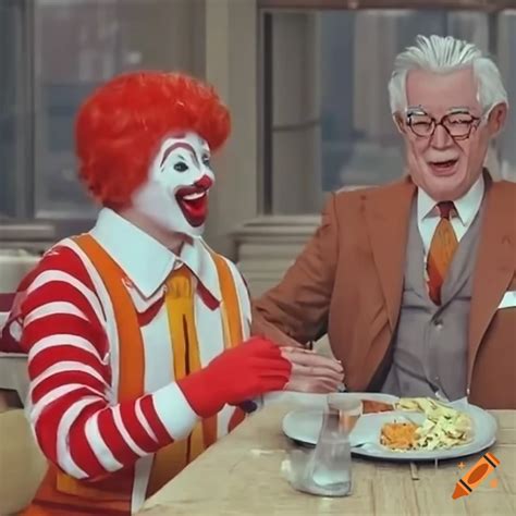 a fictional scene of colonel sanders and ronald mcdonald having lunch on craiyon