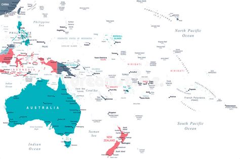 Mapa De Austrália E De Oceania Ilustração Do Vetor Ilustração Stock