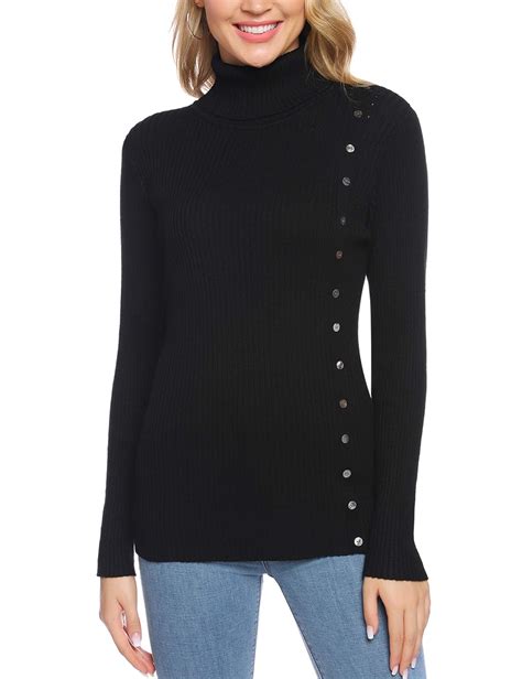 Buy Womens Long Sleeve Solid Mock Turtleneck Buttons Sweater Pullover