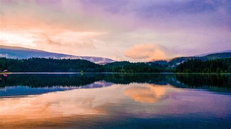 Mirror Lake Reflection Sunset Scenic 4k Sunset Wallpapers Reflection