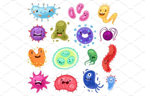 Viruses Vector Cartoon Bacteria Custom Designed Graphic Objects