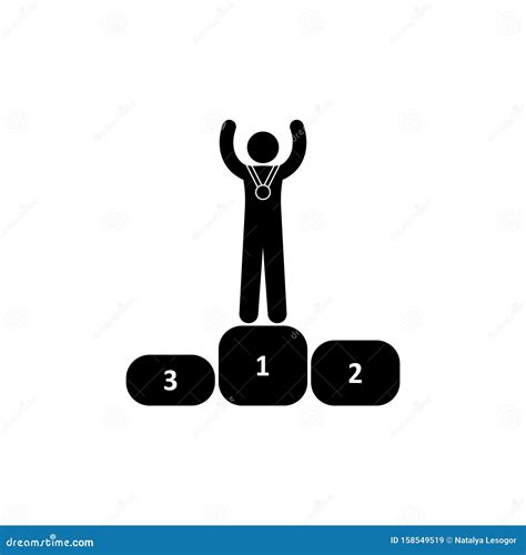 Winner On The Podium Stick Figure Pictogram Isolated Silhouette