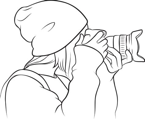 Woman Holding Camera Line Drawing 21194427 Vector Art At Vecteezy