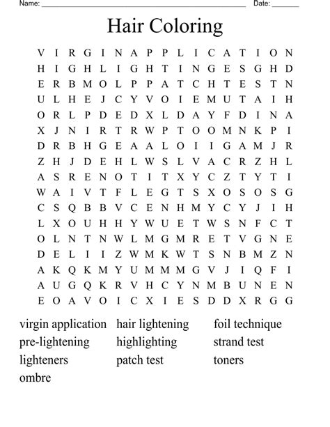 Haircolor Word Search Wordmint