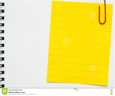 Yellow Line Memo Paper Clipped On White Notebook Stock Photo Image Of