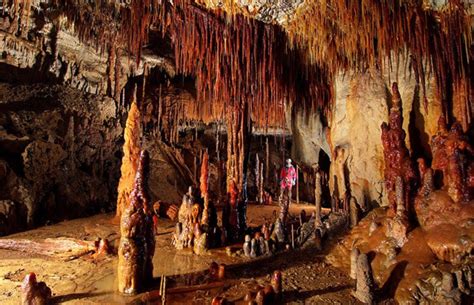 붉은색 종유석 동굴 위의 자연 환경을 반영한다