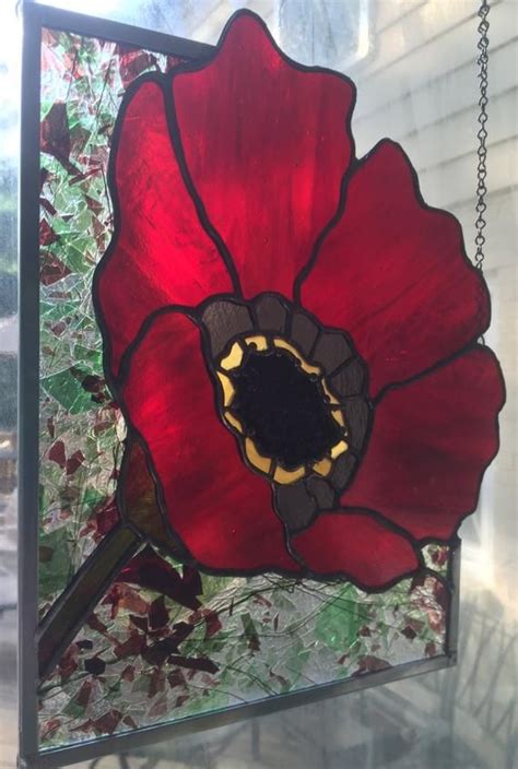 Stained Glass Poppy Panel Stained Glass Flowers Stained Glass