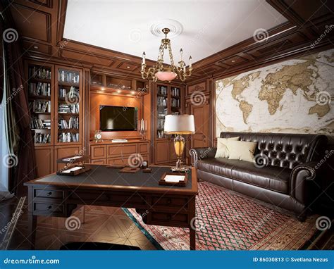 Home Office Interior Design In Classic Style Stock Illustration