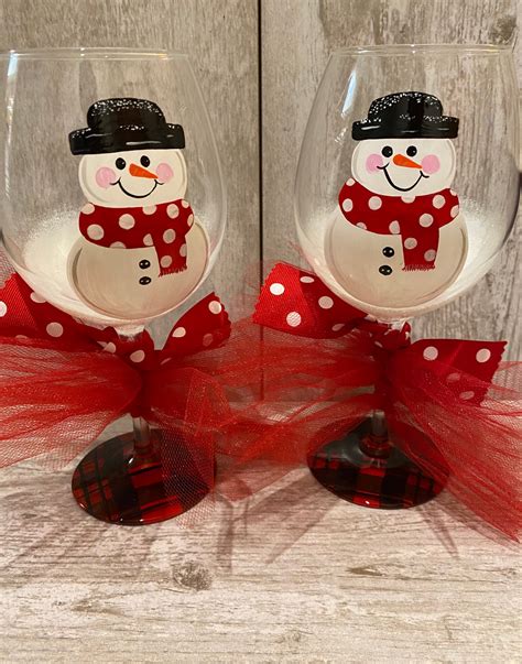 Frosty Snowman Wine Glass Etsy