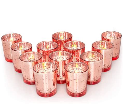 Classy Mercury Glass Votive Candle Holder Rose Gold Finish