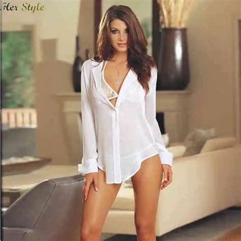 Free Shipping Underwear Sexy Chiffon See Through Shirt Suit Uniforms Temptations 1426044540 In