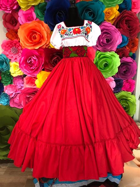 Mexican Red Double Skirt Frida Kahlo Style Womans Mexican Etsy In