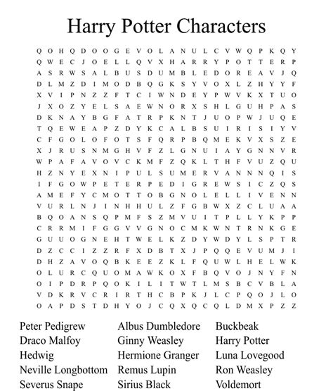 Harry Potter Characters Word Search Wordmint