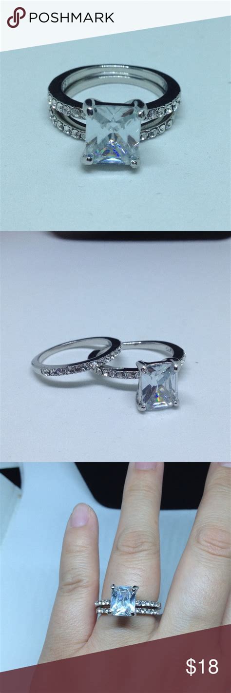 925 Silver Imitation Diamond Ring Set Size 10 Inside