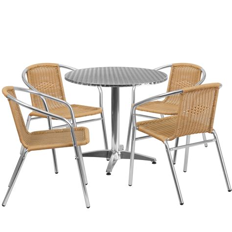 Flash Furniture Outdoor Patio Dining Set Aluminum Table With 4 Rattan