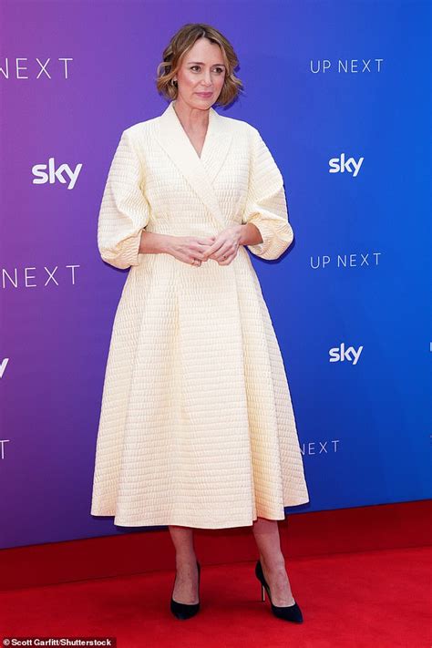 Keeley Hawes Cuts An Elegant Figure In A Pale Yellow A Line Dress At The Sky Up Next Event
