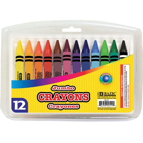 Bazic Crayons Jumbo 12 Color Assorted Color Coloring Crayon Set Non
