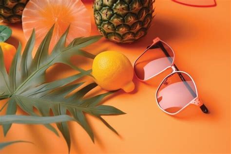 premium ai image a pair of sunglasses a lemon and a pair of sunglasses sit on an orange table