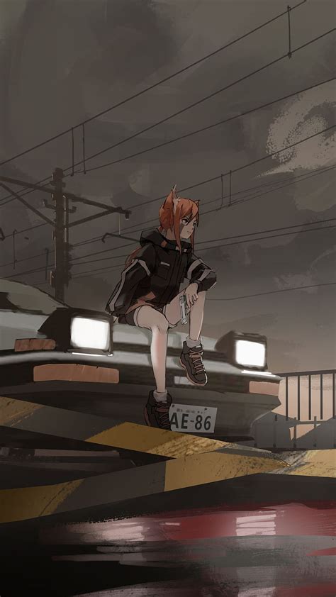 2160x3840 Anime Girl On Train Track With Car Sony Xperia Xxzz5