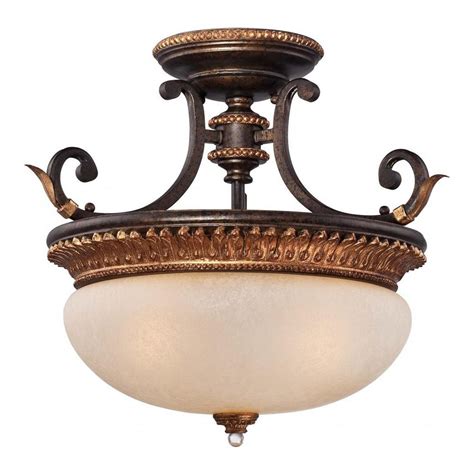 Regency hill schoolhouse ceiling light semi flush mount fixture oil rubbed bronze 12 wide clear glass for bedroom kitchen hallway. Semi-Flushmount Ceiling Light in Bronze with Gold Leaf ...