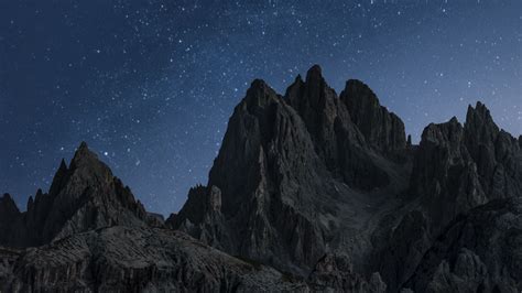 Download Wallpaper 1366x768 Mountains Starry Sky Night Nature Tablet