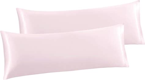 Cobedzy 2 Pcs Satin Pillowcase 20x54 Body Pillow Covers Cooling Breathable Blush