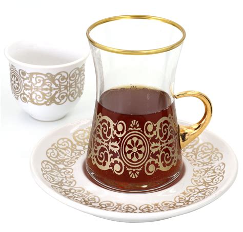 Turkish Tea Glasses With Handles Set Cups Porcelain Saucers And