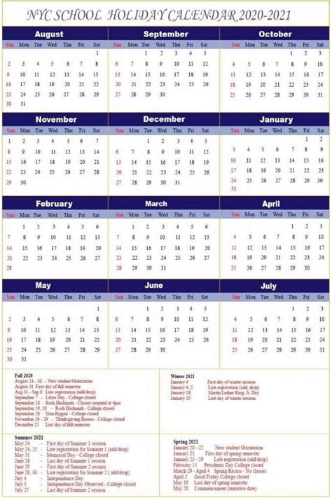 Nyc School Holidays Calendar 2020 2021