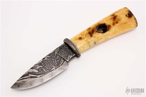 Damascus Drop Point Fossil Walrus Ivory Arizona Custom Knives