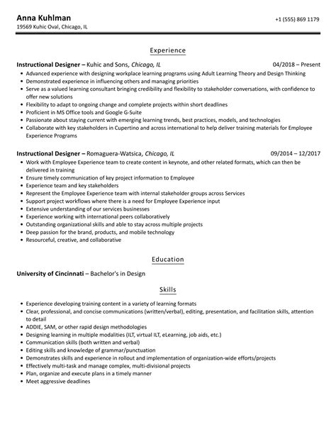 Instructional Designer Resume Samples Velvet Jobs