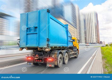 Garbage Truck Rides Motion Blur Speed Effect On The Highway Metal