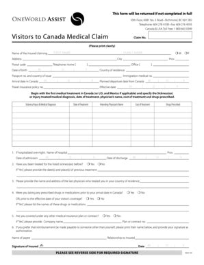 Understanding the health insurance marketplace can help you find affordable health insurance. Fillable Online Visitors to Canada Medical Claim - Johnson ...