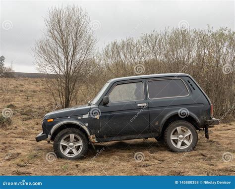Black Russian Off Road Car Lada Niva 4x4 Vaz 2121 21214 Parked On The
